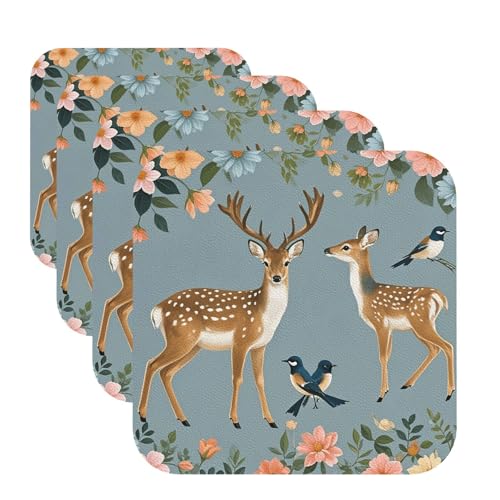 Untersetzer für Getränke, Hirschvögel mit Blumen, 4 Stück, Leder, Teetassen-Untersetzer, Getränkeuntersetzer für Tasse, Küche, Bar, Heimdekoration, Einweihungsgeschenk Untersetzer für Getränke, Hirschvögel mit Blumen, 4 Stück, Leder, Teetassen-Untersetzer, Getränkeuntersetzer für Tasse, Küche, Bar, Heimdekoration, Einweihungsgeschenk von BYPPJGH