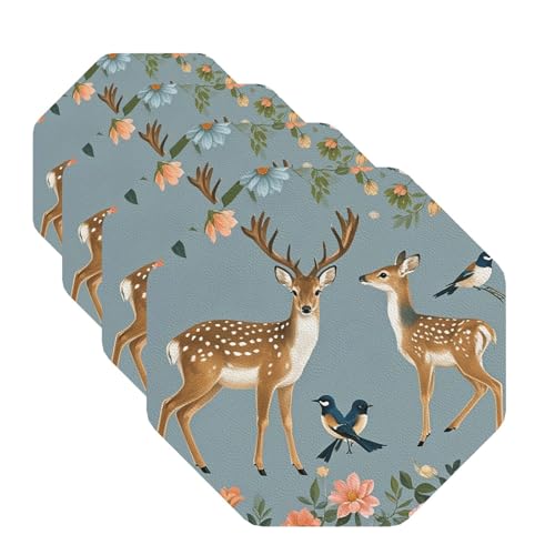 Untersetzer für Getränke, Hirschvögel mit Blumen, 4 Stück, Leder, Teetassen-Untersetzer, Getränkeuntersetzer für Tasse, Küche, Bar, Heimdekoration, Einweihungsgeschenk Untersetzer für Getränke, Hirschvögel mit Blumen, 4 Stück, Leder, Teetassen-Untersetzer, Getränkeuntersetzer für Tasse, Küche, Bar, Heimdekoration, Einweihungsgeschenk von BYPPJGH