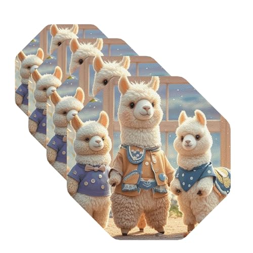 Untersetzer für Getränke, Motiv: Alpakas Together, 4 Stück, Leder, Teetassen-Untersetzer, Getränkeuntersetzer für Tasse, Küche, Bar, Heimdekoration, Einweihungsgeschenk Untersetzer für Getränke, Motiv: Alpakas Together, 4 Stück, Leder, Teetassen-Untersetzer, Getränkeuntersetzer für Tasse, Küche, Bar, Heimdekoration, Einweihungsgeschenk von BYPPJGH