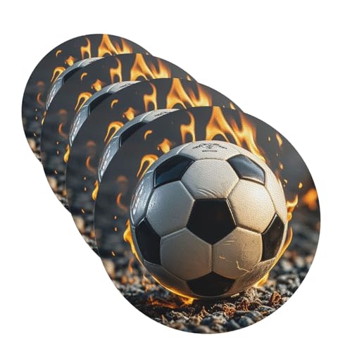 Untersetzer für Getränke, Motiv: Burning Soccer Ball, 4 Stück, Leder, Teetassen-Untersetzer, Getränkeuntersetzer für Tasse, Küche, Bar, Heimdekoration, Einweihungsgeschenk Untersetzer für Getränke, Motiv: Burning Soccer Ball, 4 Stück, Leder, Teetassen-Untersetzer, Getränkeuntersetzer für Tasse, Küche, Bar, Heimdekoration, Einweihungsgeschenk von BYPPJGH
