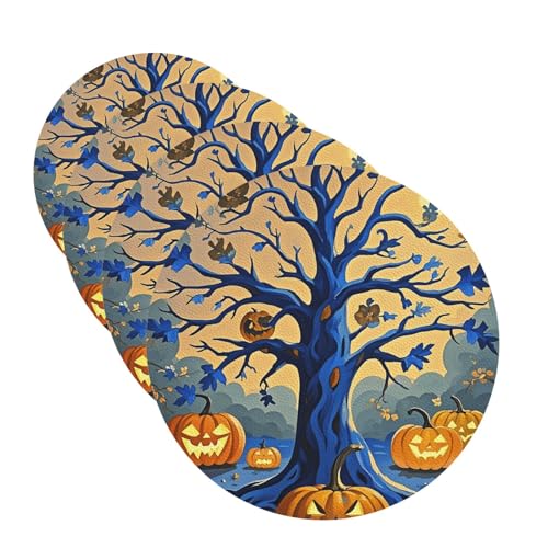 Untersetzer für Getränke, Motiv: Halloween-Kürbisbaum, Blau, 4 Stück, Leder, Teetassen-Untersetzer, Getränkeuntersetzer für Tasse, Küche, Bar, Heimdekoration, Einweihungsgeschenk von BYPPJGH