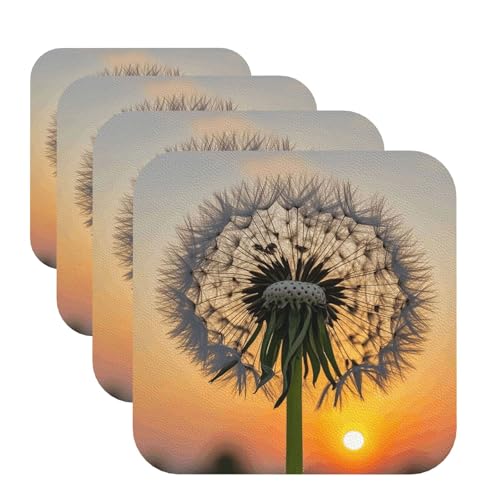 Untersetzer für Getränke, Motiv: Löwenzahn bei Sonnenuntergang, 4 Stück, Leder, Teetassen-Untersetzer, Getränkeuntersetzer für Tasse, Küche, Bar, Heimdekoration, Einweihungsgeschenk Untersetzer für Getränke, Motiv: Löwenzahn bei Sonnenuntergang, 4 Stück, Leder, Teetassen-Untersetzer, Getränkeuntersetzer für Tasse, Küche, Bar, Heimdekoration, Einweihungsgeschenk von BYPPJGH