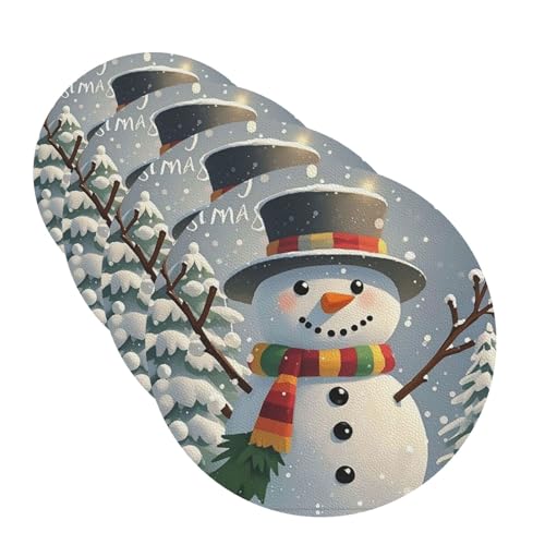 Untersetzer für Getränke, Motiv: Merry Christmas Schneemann, 4 Stück, Leder, Teetassen-Untersetzer, Getränkeuntersetzer für Tasse, Küche, Bar, Heimdekoration, Einweihungsgeschenk Untersetzer für Getränke, Motiv: Merry Christmas Schneemann, 4 Stück, Leder, Teetassen-Untersetzer, Getränkeuntersetzer für Tasse, Küche, Bar, Heimdekoration, Einweihungsgeschenk von BYPPJGH