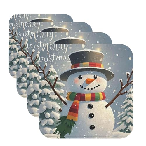 Untersetzer für Getränke, Motiv: Merry Christmas Schneemann, 4 Stück, Leder, Teetassen-Untersetzer, Getränkeuntersetzer für Tasse, Küche, Bar, Heimdekoration, Einweihungsgeschenk Untersetzer für Getränke, Motiv: Merry Christmas Schneemann, 4 Stück, Leder, Teetassen-Untersetzer, Getränkeuntersetzer für Tasse, Küche, Bar, Heimdekoration, Einweihungsgeschenk von BYPPJGH