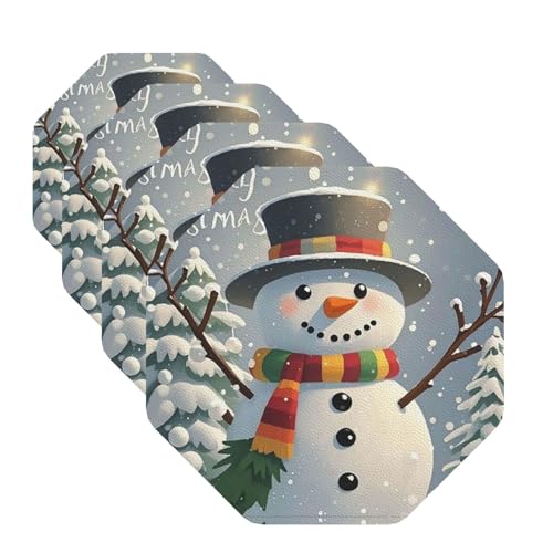 Untersetzer für Getränke, Motiv: Merry Christmas Schneemann, 4 Stück, Leder, Teetassen-Untersetzer, Getränkeuntersetzer für Tasse, Küche, Bar, Heimdekoration, Einweihungsgeschenk Untersetzer für Getränke, Motiv: Merry Christmas Schneemann, 4 Stück, Leder, Teetassen-Untersetzer, Getränkeuntersetzer für Tasse, Küche, Bar, Heimdekoration, Einweihungsgeschenk von BYPPJGH