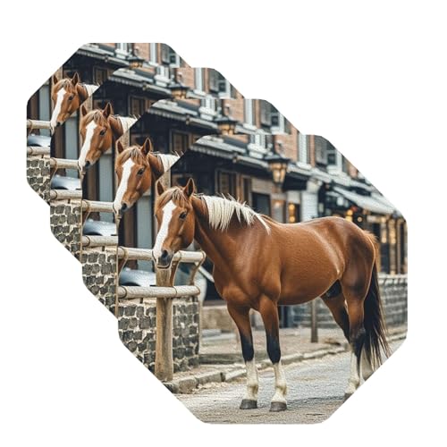 Untersetzer für Getränke, Motiv: Pferd in der Straße, 4 Stück, Leder, Teetassen-Untersetzer, Getränkeuntersetzer für Tasse, Küche, Bar, Heimdekoration, Einweihungsgeschenk Untersetzer für Getränke, Motiv: Pferd in der Straße, 4 Stück, Leder, Teetassen-Untersetzer, Getränkeuntersetzer für Tasse, Küche, Bar, Heimdekoration, Einweihungsgeschenk von BYPPJGH