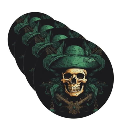 Untersetzer für Getränke, Motiv: grüner Hut, Totenkopf, 4 Stück, Leder, Teetassen-Untersetzer, Getränkeuntersetzer für Tasse, Küche, Bar, Heimdekoration, Einweihungsgeschenk Untersetzer für Getränke, Motiv: grüner Hut, Totenkopf, 4 Stück, Leder, Teetassen-Untersetzer, Getränkeuntersetzer für Tasse, Küche, Bar, Heimdekoration, Einweihungsgeschenk von BYPPJGH
