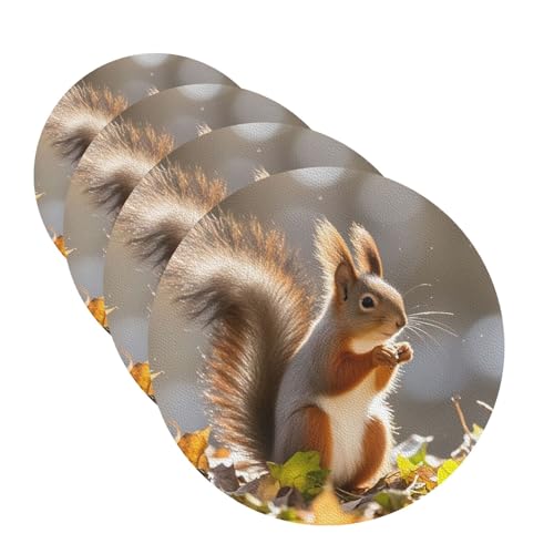 Untersetzer mit Eichhörnchen-Motiv für Getränke, 4 Stück, Leder, Teetassen-Untersetzer, Getränkeuntersetzer für Tasse, Küche, Bar, Heimdekoration, Einweihungsgeschenk Untersetzer mit Eichhörnchen-Motiv für Getränke, 4 Stück, Leder, Teetassen-Untersetzer, Getränkeuntersetzer für Tasse, Küche, Bar, Heimdekoration, Einweihungsgeschenk von BYPPJGH