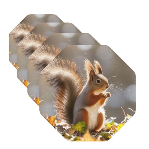Untersetzer mit Eichhörnchen-Motiv für Getränke, 4 Stück, Leder, Teetassen-Untersetzer, Getränkeuntersetzer für Tasse, Küche, Bar, Heimdekoration, Einweihungsgeschenk Untersetzer mit Eichhörnchen-Motiv für Getränke, 4 Stück, Leder, Teetassen-Untersetzer, Getränkeuntersetzer für Tasse, Küche, Bar, Heimdekoration, Einweihungsgeschenk von BYPPJGH