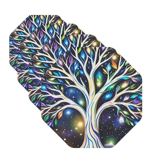 Untersetzer mit Galaxie-Baum-Motiv, 4 Stück, Leder, Teetassen-Untersetzer, Getränkeuntersetzer für Tassen, Küche, Bar, Heimdekoration, Einweihungsgeschenk von BYPPJGH