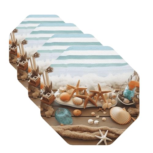 Untersetzer mit Meeresstrandmotiv für Getränke, 4 Stück, Leder, Teetassen-Untersetzer, Getränkeuntersetzer für Tasse, Küche, Bar, Heimdekoration, Einweihungsgeschenk Untersetzer mit Meeresstrandmotiv für Getränke, 4 Stück, Leder, Teetassen-Untersetzer, Getränkeuntersetzer für Tasse, Küche, Bar, Heimdekoration, Einweihungsgeschenk von BYPPJGH