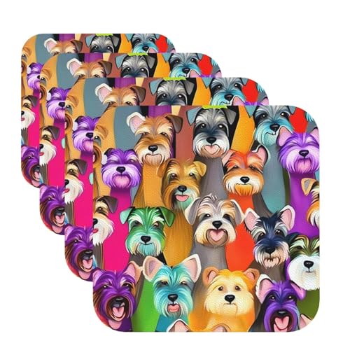 Untersetzer mit Schnauzer-Motiv, für Getränke, 4 Stück, Leder, Teetassen-Untersetzer, Getränkeuntersetzer für Tasse, Küche, Bar, Heimdekoration, Einweihungsgeschenk Untersetzer mit Schnauzer-Motiv, für Getränke, 4 Stück, Leder, Teetassen-Untersetzer, Getränkeuntersetzer für Tasse, Küche, Bar, Heimdekoration, Einweihungsgeschenk von BYPPJGH