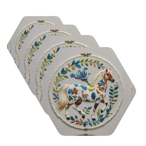 Untersetzer mit Tier-Stickerei, Pferde für Getränke, 4 Stück, Leder, Teetassen-Untersetzer, Getränkeuntersetzer für Tasse, Küche, Bar, Heimdekoration, Einweihungsgeschenk Untersetzer mit Tier-Stickerei, Pferde für Getränke, 4 Stück, Leder, Teetassen-Untersetzer, Getränkeuntersetzer für Tasse, Küche, Bar, Heimdekoration, Einweihungsgeschenk von BYPPJGH