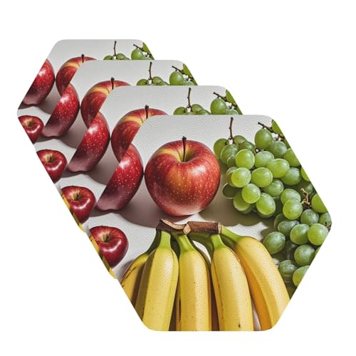 Untersetzer mit frischem Obst für Getränke, 4 Stück, Leder, Teetassen-Untersetzer, Getränkeuntersetzer für Tasse, Küche, Bar, Heimdekoration, Einweihungsgeschenk Untersetzer mit frischem Obst für Getränke, 4 Stück, Leder, Teetassen-Untersetzer, Getränkeuntersetzer für Tasse, Küche, Bar, Heimdekoration, Einweihungsgeschenk von BYPPJGH