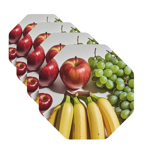 Untersetzer mit frischem Obst für Getränke, 4 Stück, Leder, Teetassen-Untersetzer, Getränkeuntersetzer für Tasse, Küche, Bar, Heimdekoration, Einweihungsgeschenk von BYPPJGH