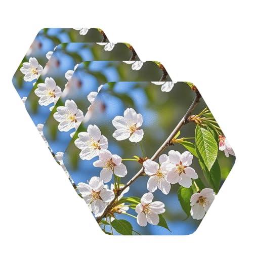 Untersetzer mit japanischen Kirschblüten für Getränke, 4 Stück, Leder, Teetassen-Untersetzer, Getränkeuntersetzer für Tasse, Küche, Bar, Heimdekoration, Einweihungsgeschenk Untersetzer mit japanischen Kirschblüten für Getränke, 4 Stück, Leder, Teetassen-Untersetzer, Getränkeuntersetzer für Tasse, Küche, Bar, Heimdekoration, Einweihungsgeschenk von BYPPJGH