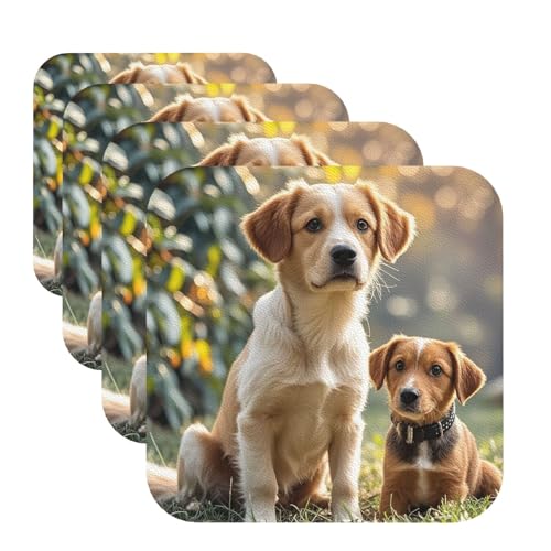 Untersetzer mit niedlichen Hunden, 4 Stück, Leder, Teetassen-Untersetzer, Getränkeuntersetzer für Tasse, Küche, Bar, Heimdekoration, Einweihungsgeschenk von BYPPJGH