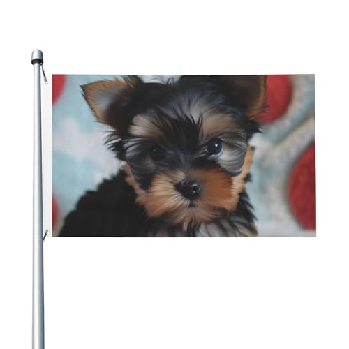 Yorkie-Welpen-Willkommensflagge, 90 x 150 cm, kein Verblassen, doppelseitige Hausflaggen, Outdoor-Banner, Dekoration für Innenhof, Veranda, Rasen Yorkie-Welpen-Willkommensflagge, 90 x 150 cm, kein Verblassen, doppelseitige Hausflaggen, Outdoor-Banner, Dekoration für Innenhof, Veranda, Rasen von BYPPJGH