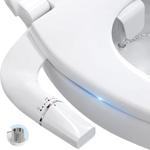 BYRISON Bidet für Toilette UK, Ultra-Slim Bidet-Aufsatz mit Doppeldüse (Feminine/Hinterwäsche), einstellbarer Wasserdruck, WC-Sitz, Bidet mit Messingeinlass und Metallschlauch, einfache Installation von BYRISON