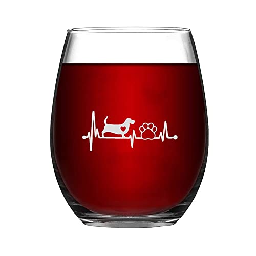 Basset Hound Heartbeat Lifeline Paw Lustiges stielloses Weinglas mit Lasergravur, Whiskeyglas, Schnapsglas, einzigartige Idee für ihn, sie, Mutter, Ehefrau, Chef, Schwester, BFF, Geburtstagsgeschenk von BYRON HOYLE
