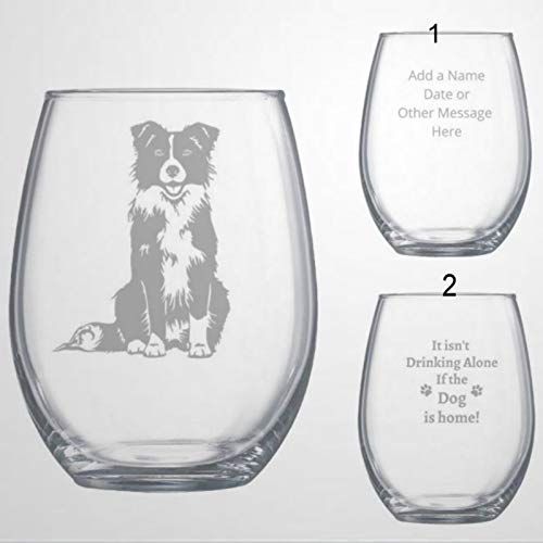 BYRON HOYLE Border Collie Weinglas, 425 ml, personalisierbar, wiederverwendbar, transparent, für den Heimgebrauch, für Erwachsene von BYRON HOYLE
