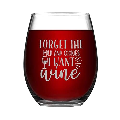 Forget The Milk and Cookies, I Want Wine Lustiges Weinglas mit Lasergravur, Whiskyglas, Schnapsglas, einzigartige Geschenkidee für ihn, sie, Mutter, Ehefrau, Chef, Schwester, BFF, von BYRON HOYLE
