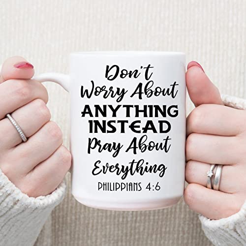 Kaffeebecher mit Aufschrift "Don't Worry About Anything; Instead, Pray About Everything", Jesus-Tasse, 425 ml, Bibelvers, Keramik-Kaffee- oder Teetassen mit Sprüchen von BYRON HOYLE