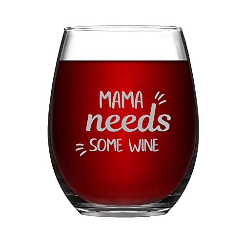 Mama Needs Some Wine Lustiges Weinglas ohne Stiel Lasergravur Whiskey Glas Schnapsglas Einzigartige Neuheit Idee für Sie und Ihn, Mutter, Ehefrau, Chef, Schwester, BFF, Geburtstagsgeschenk, 425 ml von BYRON HOYLE