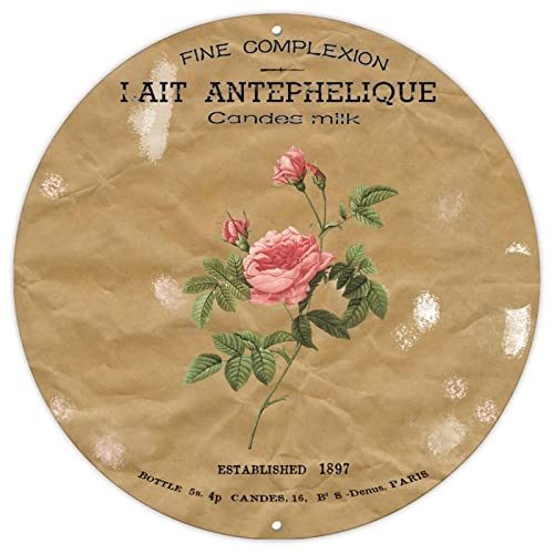 Paris Lait Antephelique Rundes Blechschild Aquarell Parisien Roses Custom Candes Milch Metall Willkommensschild 22,9 cm Vintage rustikales Aluminiumschild für Badezimmer, Warnung, Männerhöhle, Bar von BYRON HOYLE