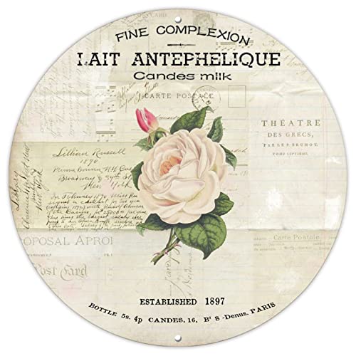 Paris Lait Antephelique Rundes Metall-Blechschild Aquarell Parisien Roses Custom Candes Milchkranz Schild Kranz Befestigung 22,9 cm Französisch Chic Metall Wandschild für Badezimmer, Warnung von BYRON HOYLE