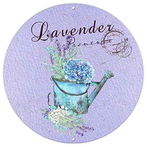 Rundes Metall-Blechschild mit Lavendelmotiv in Wasserkocher, Aquarell-Postkarte, rundes Schild zur Kranzbefestigung, 30,5 cm, Retro-Schild für Veranda, Garten, Küche, Bar, Café, Garage von BYRON HOYLE