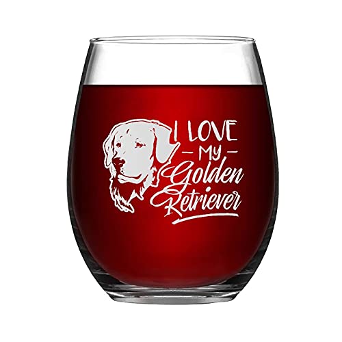Weingläser mit Aufschrift "I Love My Golden Retriever", lustig, ohne Stiel, lasergraviert, Whiskeyglas, einzigartige Idee für Ihn, Ihn, Mutter, Ehefrau, Chef, 425 ml von BYRON HOYLE