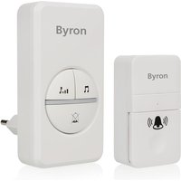 Byron - Klingelknopf wetterfest ohne Batterie kabellos verbunden mit Steckdosen-Funkgong von BYRON