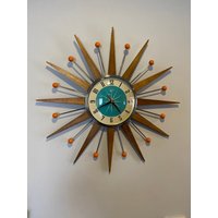 Mid Century Starburst Uhr Mit Teakholz Strahlen | 21"Vintage Atomic Wanduhr Retro Wohnkultur Einzigartiges Geschenk von BYROYALEONETSY