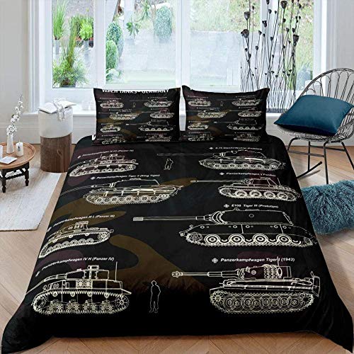 BYSQX Bettwäsche-Sets 3 Teilig Mikrofaser Militär Wild Krieg Panzer Bettbezug Set 200X200 cm Bettbezug Mit Reißverschluss Und 2 Kopfkissenbezug Weiche Und Angenehme Bettwäscheset Waschbar von BYSQX