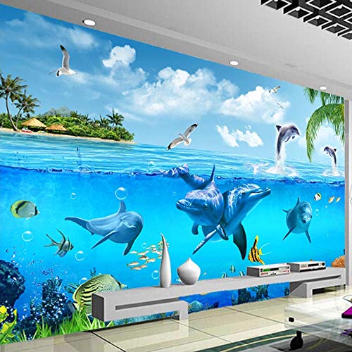 BYSQX Fototapete 3D Effekt Blau Meer Delfine Unterwasserwelt Vlies Tapeten Wandtapete Moderne Wanddeko Design Wand Dekoration Wohnzimmer Schlafzimmer Büro Flur Architektur 400 X 280 cm von BYSQX