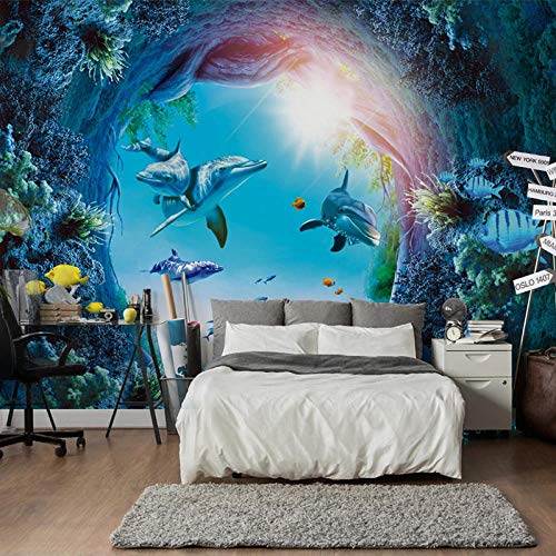 BYSQX Fototapete 3D Effekt Unterwasserwelt Delfine Tiere Fische Vlies Tapeten Wandtapete Moderne Wanddeko Design Wand Dekoration Wohnzimmer Schlafzimmer Büro Flur Architektur 200 X 100 cm von BYSQX