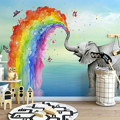 BYSQX Fototapete Panorama 3D Effekt Karikatur Regenbogen Elefant Tier Tapisserie Tapete Vlies Tapetenwandbild Wandbild Dekoration Foto-Tapete Wandtapete Fotoposter Wanddeko 200X150Cm von BYSQX