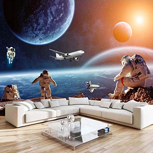 BYSQX Fototapete Panorama 3D Effekt Planet Weltraum Astronaut Flugzeug Tapisserie Tapete Vlies Tapetenwandbild Wandbild Dekoration Foto-Tapete Wandtapete Fotoposter Wanddeko 250X175Cm von BYSQX