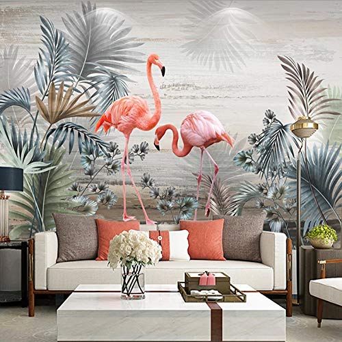 BYSQX Fototapete Tapisserie Tapete Pflanzen Blätter Flamingo Vintage Vlies Tapete Moderne Wanddeko Tapeten Design 3D Wandtapete Wohnzimmer Schlafzimmer Wand Dekoration Wandbilder 400X280Cm von BYSQX