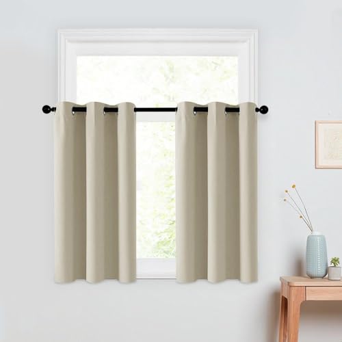 2er-Set Kurze Vorhänge Scheibengardine Bistrogardine Hälfte Fenster Vorhänge für Schlafzimmer, Privatsphäre Vorhang für Fenster, Energieeinsparung Vorhang für Badezimmer, 65x75cm, Beige von BYSURE