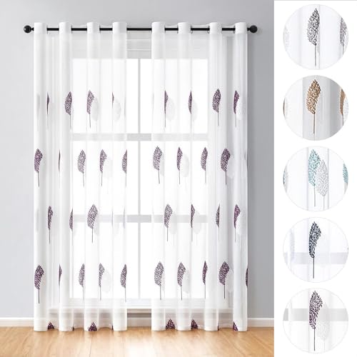 2er-Set Vorhang Blätter Stickerei mit Ösen, Voile, Blumen Gardinen,140x245cm,Lila 2er-Set Vorhang Blätter Stickerei mit Ösen, Voile, Blumen Gardinen,140x245cm,Lila von BYSURE