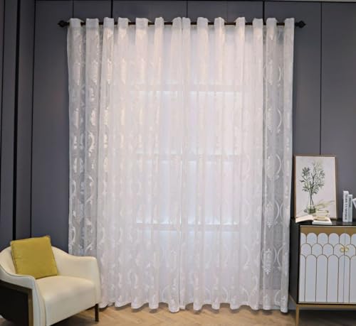 BYSURE 2er-Set Vorhänge Gardinen halbtransparent Ösen Thermovorhang Dekoschal für Wohnzimmer, Schlafzimmer, Vintage, 140x215cm, Weiß von BYSURE