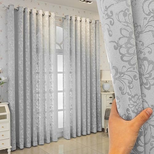 BYSURE 2er-Set Vorhänge Jacquard Gardinen mit Blumenmuster, schöne Ösenschal Halbtransparent, Dekoration Ösen Gardinen für Wohnzimmer Schlafzimmer Kinderzimmer, 140x225cm, Grau BYSURE 2er-Set Vorhänge Jacquard Gardinen mit Blumenmuster, schöne Ösenschal Halbtransparent, Dekoration Ösen Gardinen für Wohnzimmer Schlafzimmer Kinderzimmer, 140x225cm, Grau von BYSURE