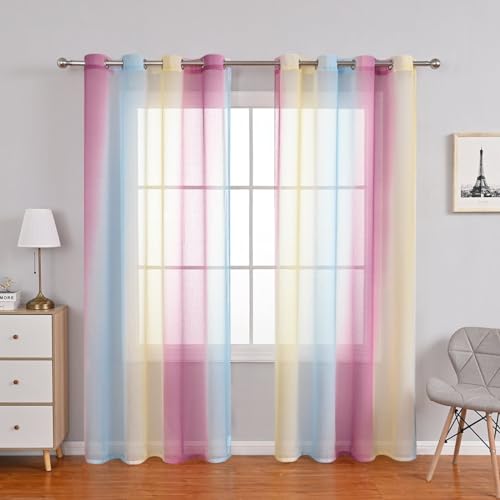 BYSURE Farbverlauf Vorhänge Voile Vorhänge Tür Wohnzimmer Schlafzimmer Fenster Vorhänge 2er Set, 100 × 200 cm, Lila von BYSURE