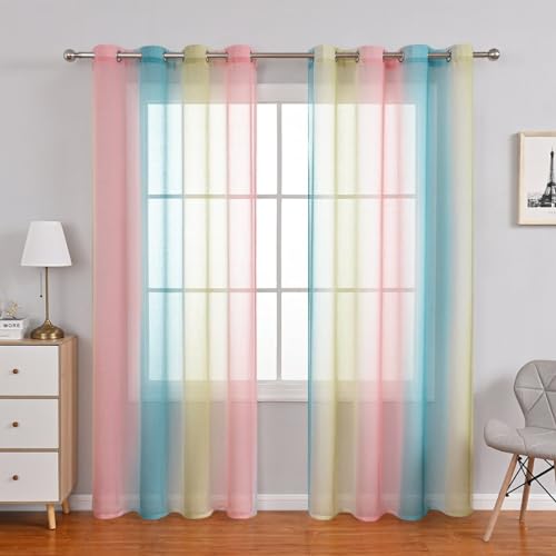 BYSURE Farbverlauf Vorhänge Voile Vorhänge Tür Wohnzimmer Schlafzimmer Fenster Vorhänge 2er Set, 100 × 200 cm,Gelb von BYSURE