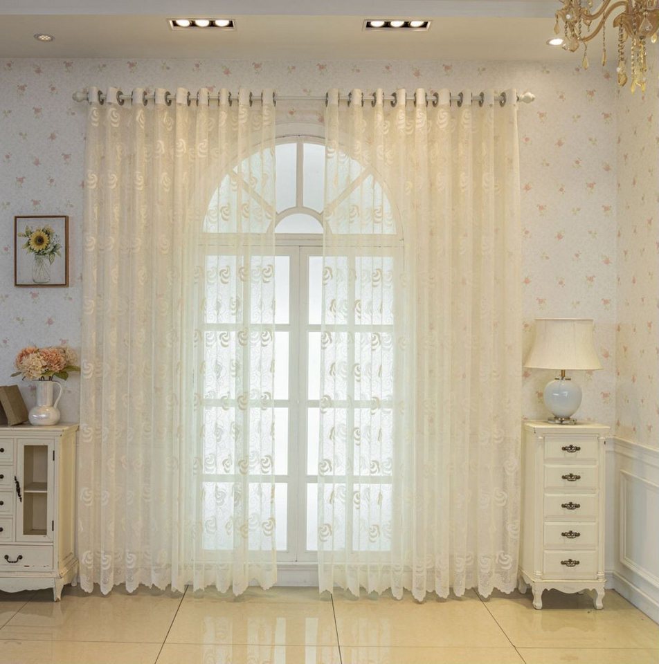 BYSURE Gardine (2 St), halbtransparent, Vorhänge Blumen mit stilvollem Rosen-Design von BYSURE