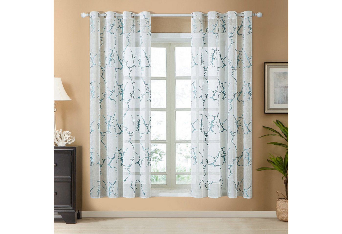 BYSURE Gardine (2 St), Ösen, halbtransparent, Voile Baumzweigen Bedruckt Vorhänge von BYSURE