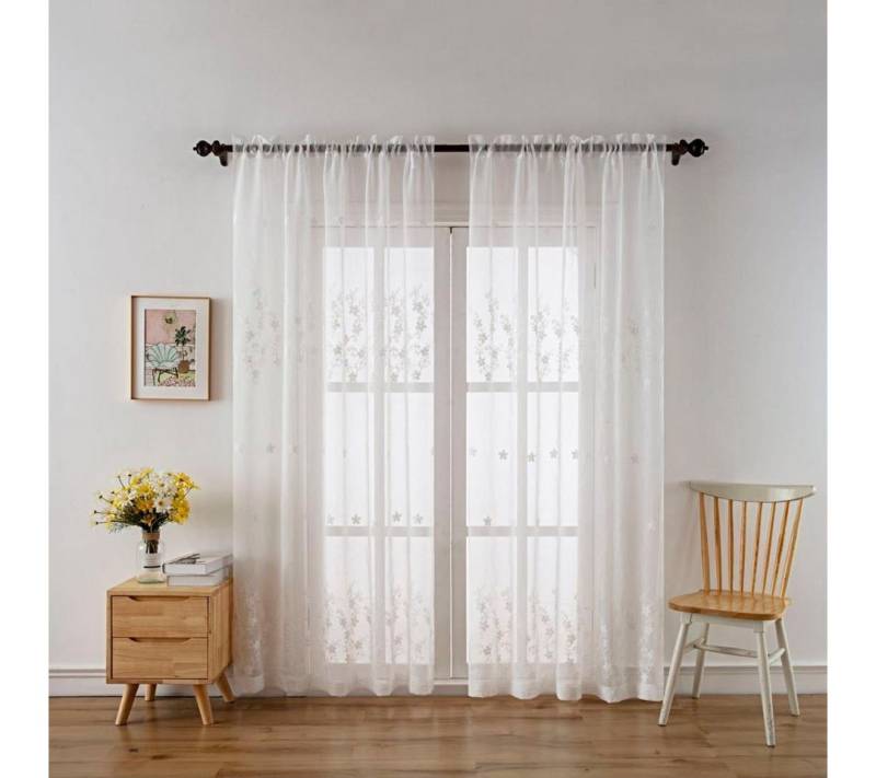 BYSURE Gardine (2 St), Stangendurchzug, transparent, Polyester, Blumenstickerei Voile-Vorhänge von BYSURE