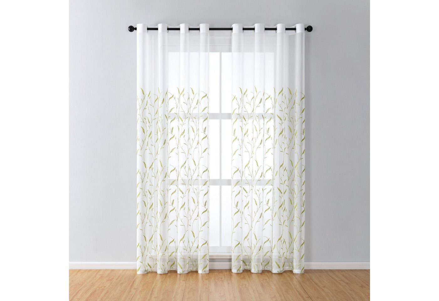 BYSURE Gardine NF12WH00272 (2 St), Ösen, transparent, blätte-Stickerei Vorhang von BYSURE
